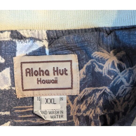 Aloha Hut Hawaii Mens Polo Shirt XXL 100% Cotton Palm Tree Tribal Print - Picture 2 of 5